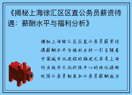 《揭秘上海徐汇区区直公务员薪资待遇：薪酬水平与福利分析》