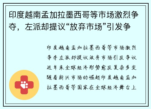 印度越南孟加拉墨西哥等市场激烈争夺，左派却提议“放弃市场”引发争议
