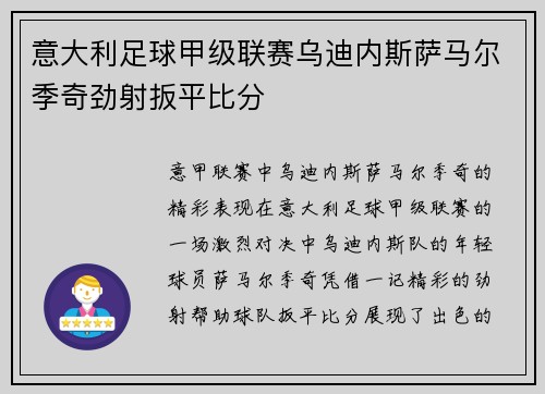 意大利足球甲级联赛乌迪内斯萨马尔季奇劲射扳平比分